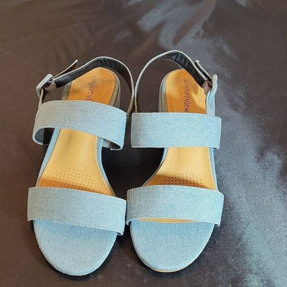 BRAND NEW COMFORTVIEW ANKLE STRAP OPEN TOES  BLUE JEAN MATERIALS SANDAL - Picture 5 of 16